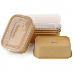 Feedtrie 5 Packs of Paper Bowls Charcuterie Boxes with Clear Lids Large Rectangle Kraft Bakery Bowl Boxes Disposable Microwavable To Go Food Containers Take Out Lunch Bowl Container for Cupcakes Sandwich Desserts Cake Cookies